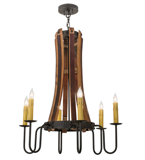 Meyda Lighting Barrel Stave 30" 6-Light Costello Black Madera Chandelier With Amber Faux Candlelight
