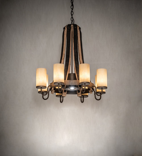 Meyda Lighting Barrel Stave 30" 9-Light Tyler Bronze Madera Chandelier With Sahara Taupe Shade