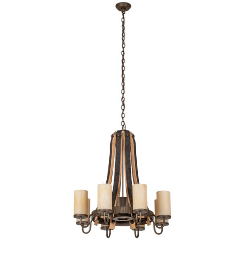 Meyda Lighting Barrel Stave 30" 9-Light Tyler Bronze Madera Chandelier With Sahara Taupe Shade