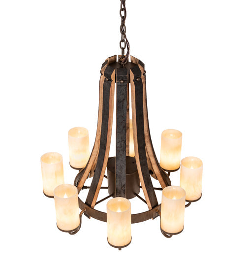 Meyda Lighting Barrel Stave 30" 9-Light Tyler Bronze Madera Chandelier With Sahara Taupe Shade