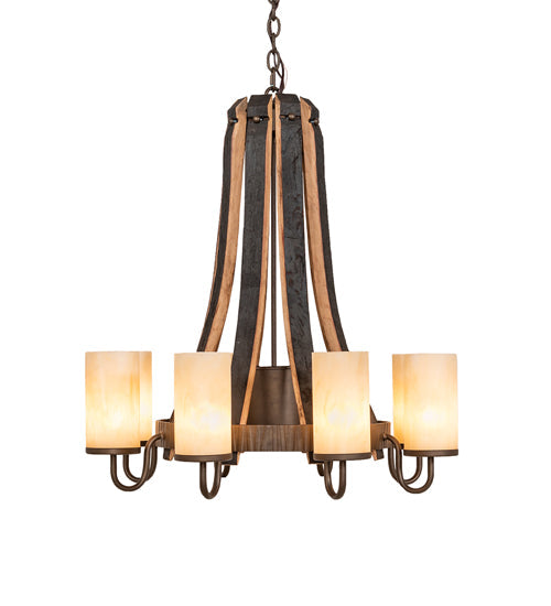 Meyda Lighting Barrel Stave 30" 9-Light Tyler Bronze Madera Chandelier With Sahara Taupe Shade