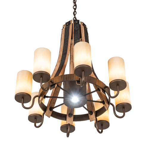 Meyda Lighting Barrel Stave 30" 9-Light Tyler Bronze Madera Chandelier With Sahara Taupe Shade