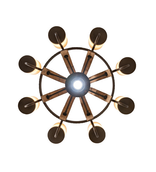 Meyda Lighting Barrel Stave 30" 9-Light Tyler Bronze Madera Chandelier With Sahara Taupe Shade