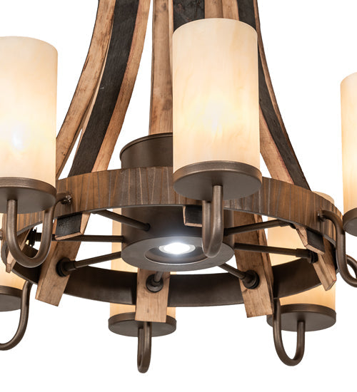 Meyda Lighting Barrel Stave 30" 9-Light Tyler Bronze Madera Chandelier With Sahara Taupe Shade