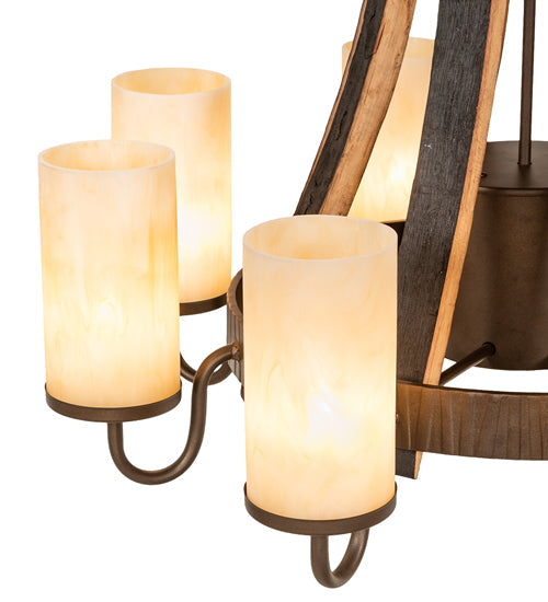 Meyda Lighting Barrel Stave 30" 9-Light Tyler Bronze Madera Chandelier With Sahara Taupe Shade