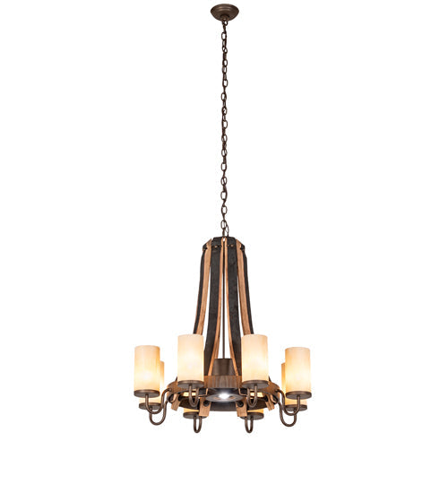Meyda Lighting Barrel Stave 30" 9-Light Tyler Bronze Madera Chandelier With Sahara Taupe Shade
