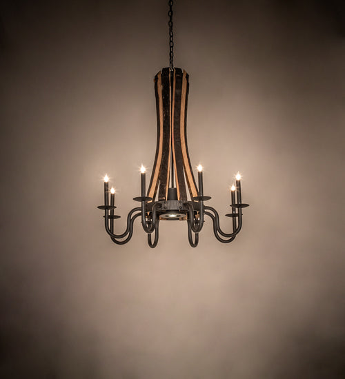 Meyda Lighting Barrel Stave 35" 9-Light Costello Black & Wood Madera Chandelier