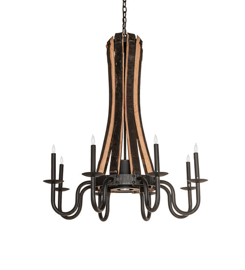 Meyda Lighting Barrel Stave 35" 9-Light Costello Black & Wood Madera Chandelier