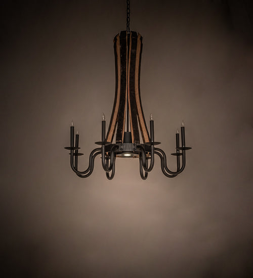 Meyda Lighting Barrel Stave 35" 9-Light Costello Black & Wood Madera Chandelier