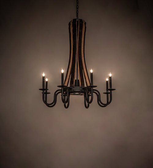 Meyda Lighting Barrel Stave 35" 9-Light Costello Black & Wood Madera Chandelier