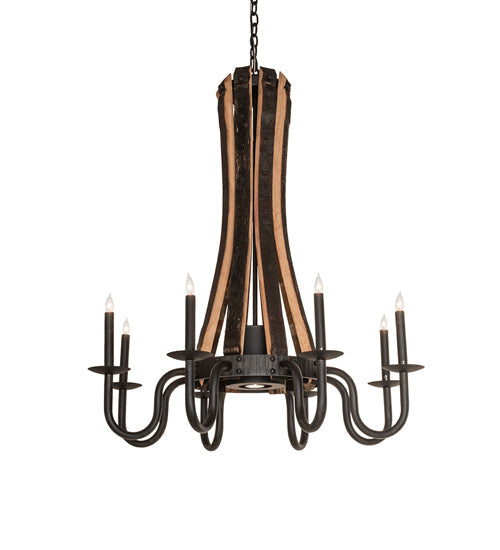 Meyda Lighting Barrel Stave 35" 9-Light Costello Black & Wood Madera Chandelier