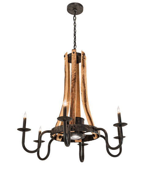 Meyda Lighting Barrel Stave 36" 6-Light Costello Black & Charred Wood Chandelier