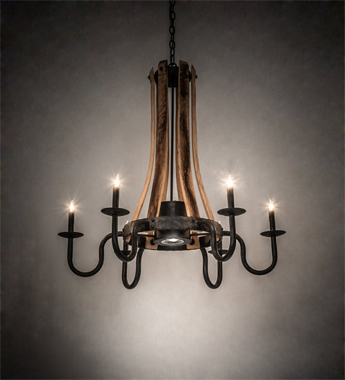 Meyda Lighting Barrel Stave 36" 6-Light Costello Black & Charred Wood Chandelier