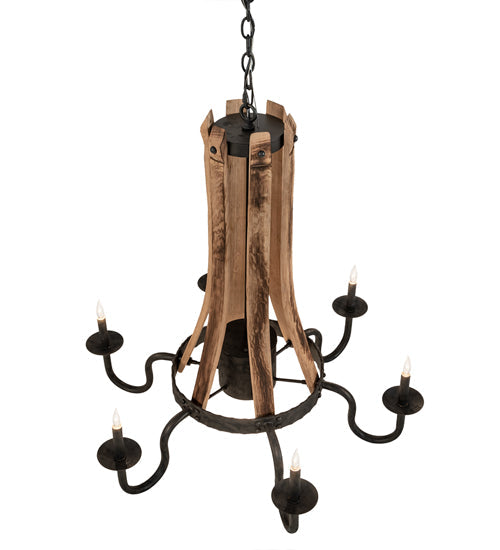 Meyda Lighting Barrel Stave 36" 6-Light Costello Black & Charred Wood Chandelier