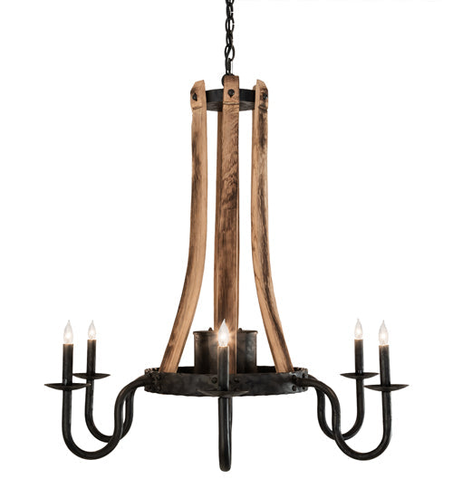 Meyda Lighting Barrel Stave 36" 6-Light Costello Black & Charred Wood Chandelier