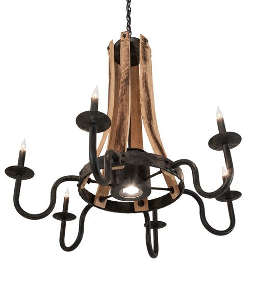 Meyda Lighting Barrel Stave 36" 6-Light Costello Black & Charred Wood Chandelier