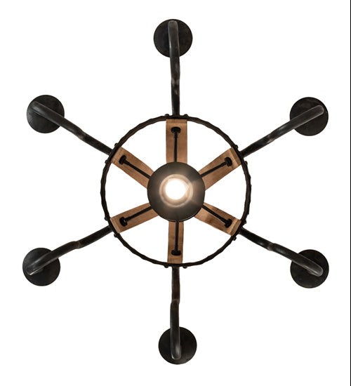 Meyda Lighting Barrel Stave 36" 6-Light Costello Black & Charred Wood Chandelier
