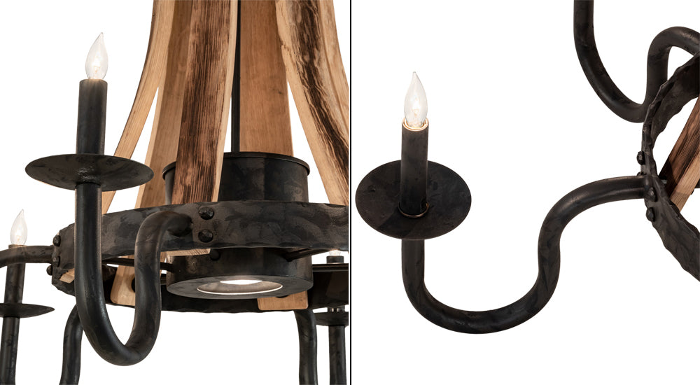Meyda Lighting Barrel Stave 36" 6-Light Costello Black & Charred Wood Chandelier