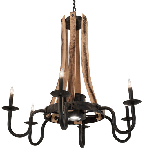 Meyda Lighting Barrel Stave 36" 6-Light Costello Black & Charred Wood Chandelier