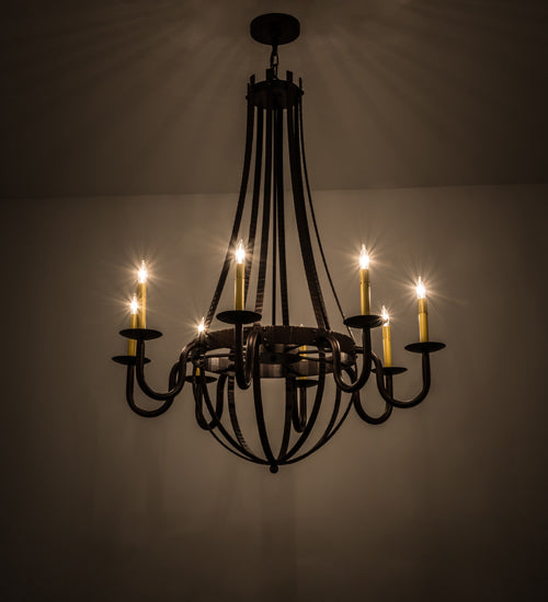 Meyda Lighting Barrel Stave 38" 8-Light Mahogany Bronze Metallo Chandelier With Ivory Faux Candlelight