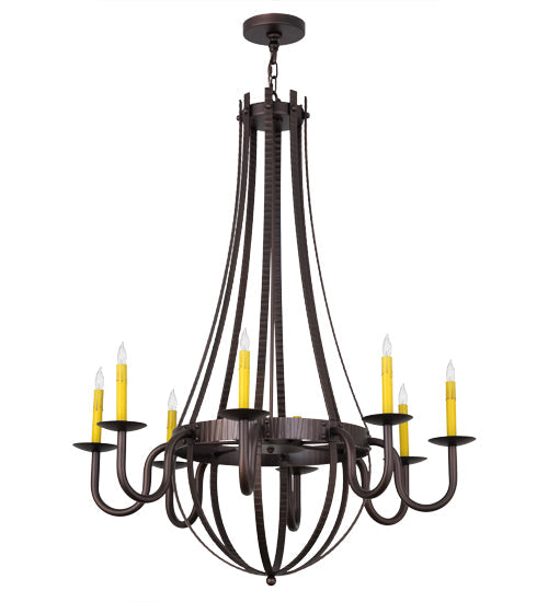 Meyda Lighting Barrel Stave 38" 8-Light Mahogany Bronze Metallo Chandelier With Ivory Faux Candlelight
