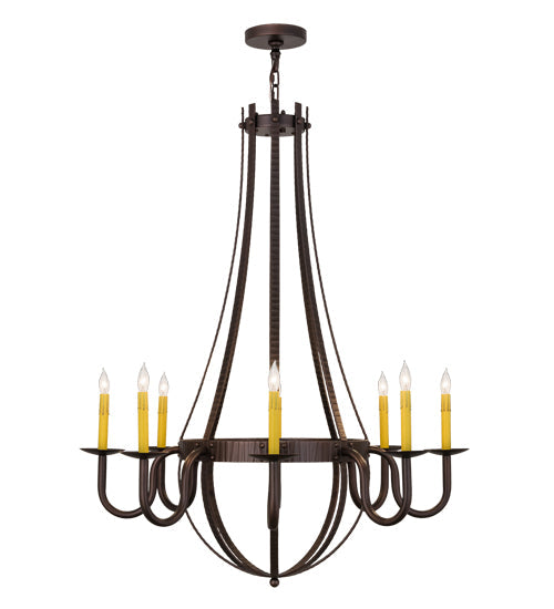 Meyda Lighting Barrel Stave 38" 8-Light Mahogany Bronze Metallo Chandelier With Ivory Faux Candlelight