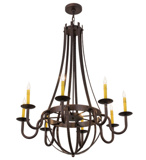 Meyda Lighting Barrel Stave 38" 8-Light Mahogany Bronze Metallo Chandelier With Ivory Faux Candlelight