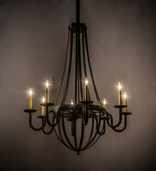 Meyda Lighting Barrel Stave 38" 8-Light Oil Rubbed Bronze Metallo Chandelier With Ivory Faux Candlelight