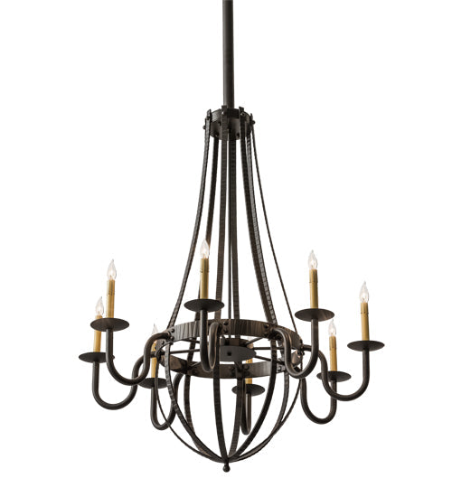 Meyda Lighting Barrel Stave 38" 8-Light Oil Rubbed Bronze Metallo Chandelier With Ivory Faux Candlelight
