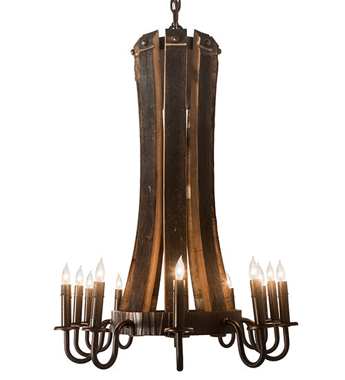 Meyda Lighting Barrel Stave 40" 12-Light Mahogany Bronze Madera Island Chandelier