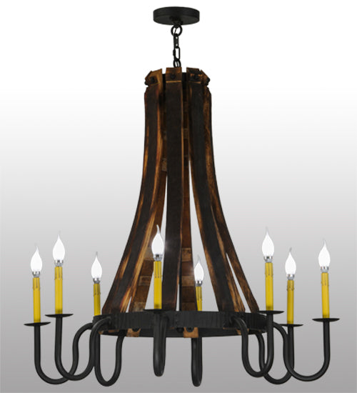 Meyda Lighting Barrel Stave 40" 8-Light LED Costello Black Madera Chandelier With Ivory Faux Candlelight