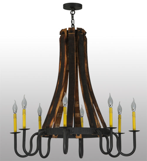 Meyda Lighting Barrel Stave 40" 8-Light LED Costello Black Madera Chandelier With Ivory Faux Candlelight