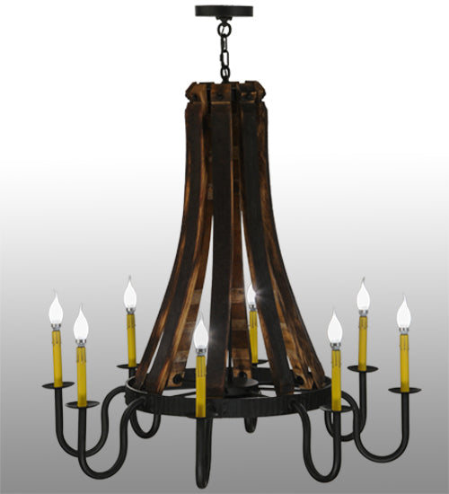 Meyda Lighting Barrel Stave 40" 8-Light LED Costello Black Madera Chandelier With Ivory Faux Candlelight
