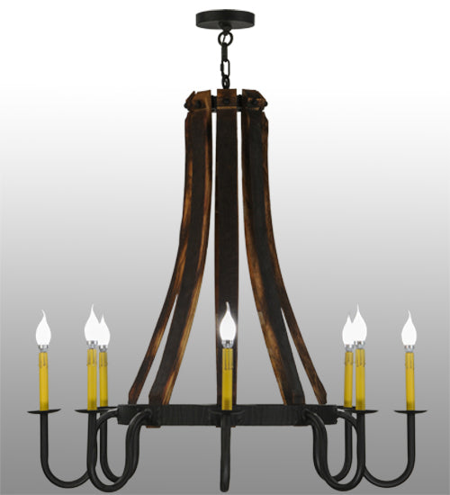 Meyda Lighting Barrel Stave 40" 8-Light LED Costello Black Madera Chandelier With Ivory Faux Candlelight