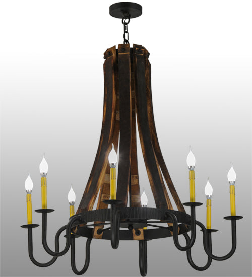 Meyda Lighting Barrel Stave 40" 8-Light LED Costello Black Madera Chandelier With Ivory Faux Candlelight