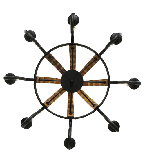Meyda Lighting Barrel Stave 40" 8-Light LED Costello Black Madera Chandelier With Ivory Faux Candlelight