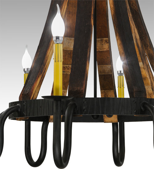 Meyda Lighting Barrel Stave 40" 8-Light LED Costello Black Madera Chandelier With Ivory Faux Candlelight