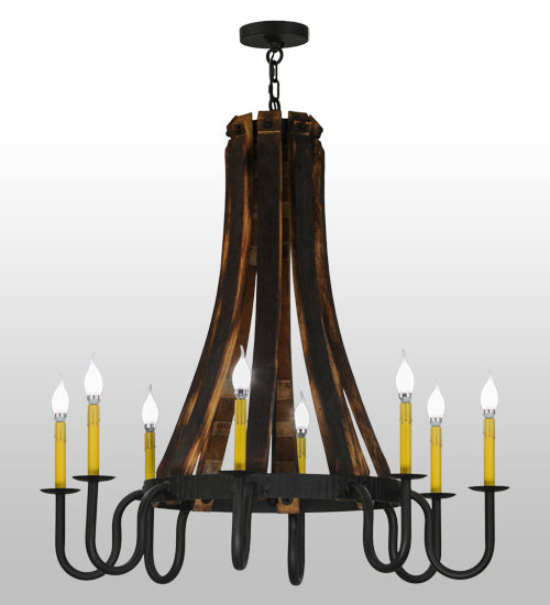Meyda Lighting Barrel Stave 40" 8-Light LED Costello Black Madera Chandelier With Ivory Faux Candlelight
