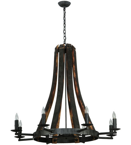 Meyda Lighting Barrel Stave 42" 8-Light Antique Iron Gate Madera Chandelier With Black Faux Candlelight