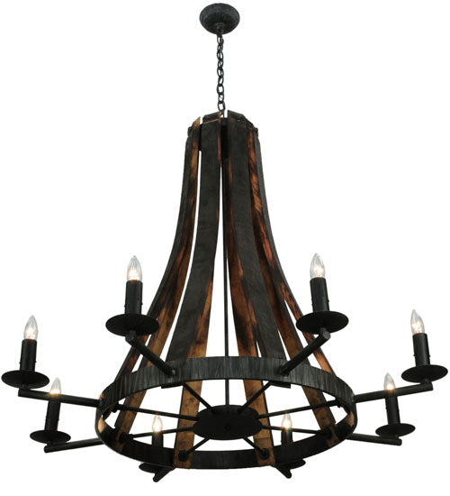Meyda Lighting Barrel Stave 42" 8-Light Antique Iron Gate Madera Chandelier With Black Faux Candlelight