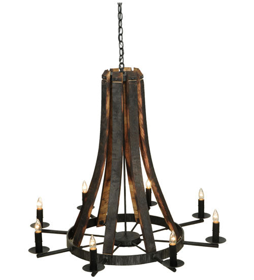 Meyda Lighting Barrel Stave 42" 8-Light Antique Iron Gate Madera Chandelier With Black Faux Candlelight