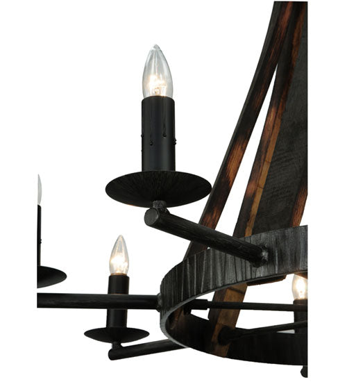 Meyda Lighting Barrel Stave 42" 8-Light Antique Iron Gate Madera Chandelier With Black Faux Candlelight