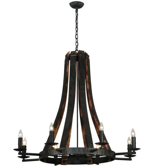 Meyda Lighting Barrel Stave 42" 8-Light Antique Iron Gate Madera Chandelier With Black Faux Candlelight
