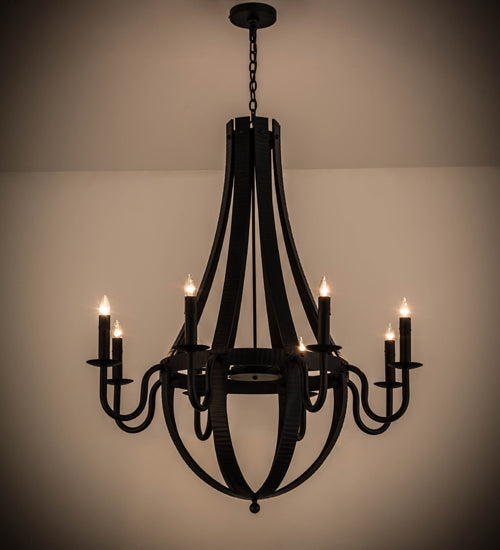 Meyda Lighting Barrel Stave 42" 8-Light Costello Black Metallo Pendant Light With Faux Candlelight