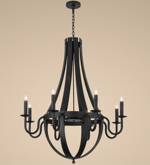 Meyda Lighting Barrel Stave 42" 8-Light Costello Black Metallo Pendant Light With Faux Candlelight