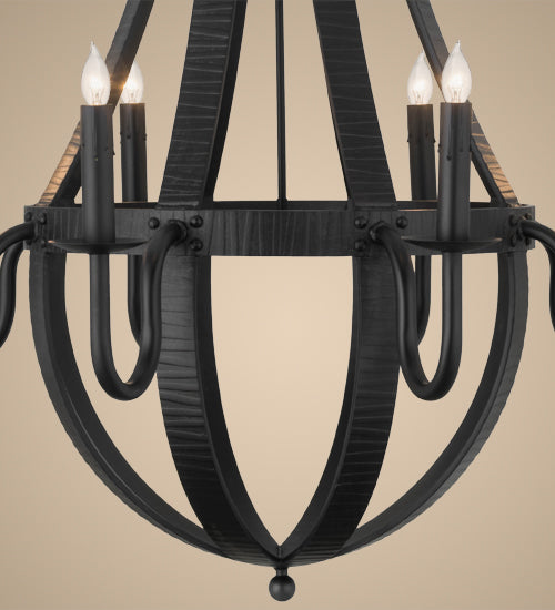 Meyda Lighting Barrel Stave 42" 8-Light Costello Black Metallo Pendant Light With Faux Candlelight