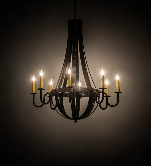 Meyda Lighting Barrel Stave 42" 8-Light Timeless Bronze Metallo Chandelier With Amber Faux Candlelight