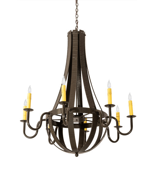 Meyda Lighting Barrel Stave 42" 8-Light Timeless Bronze Metallo Chandelier With Amber Faux Candlelight