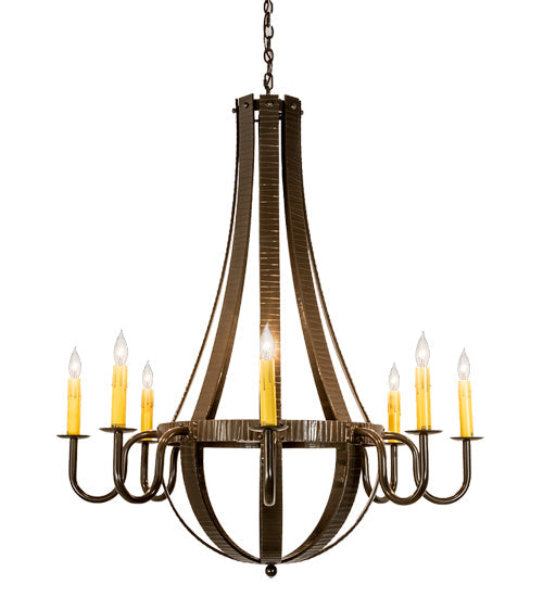 Meyda Lighting Barrel Stave 42" 8-Light Timeless Bronze Metallo Chandelier With Amber Faux Candlelight