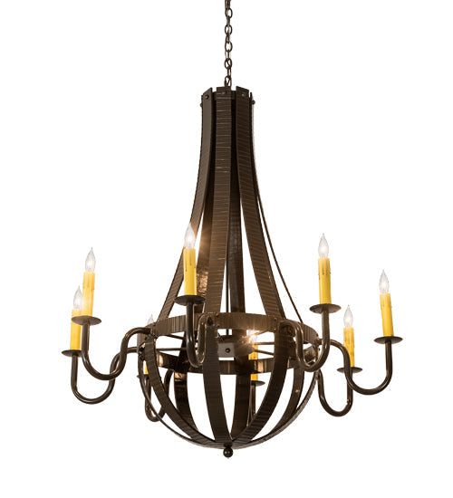 Meyda Lighting Barrel Stave 42" 8-Light Timeless Bronze Metallo Chandelier With Amber Faux Candlelight